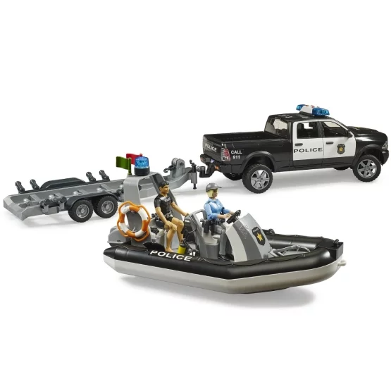 Bruder RAM 2500 Polizei mit Schlauchboot & 2 Figuren