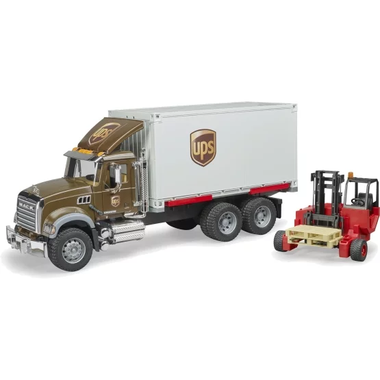 Bruder MACK Granite UPS logistics truck with mobile forklift