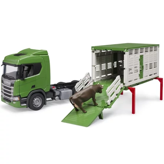Bruder Scania Super 560R animal transport truck with 1 cattle