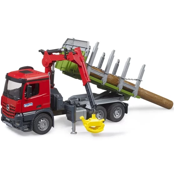 Bruder MB Arocs timber transport truck with loading crane, grapple and 3 logs