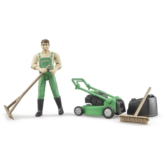 Bruder Bworld gardener with lawnmower and garden tools