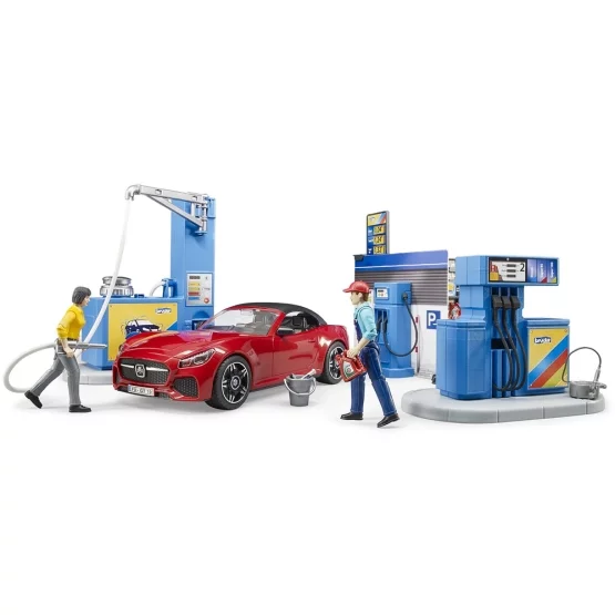Bruder Bworld filling station with vehicle and carwash