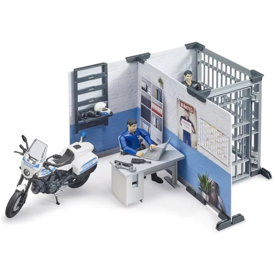 Bruder Bworld police station with police motorcycle