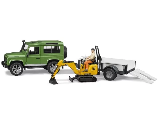 Bruder Land Rover Defender with trailer, CAT and man
