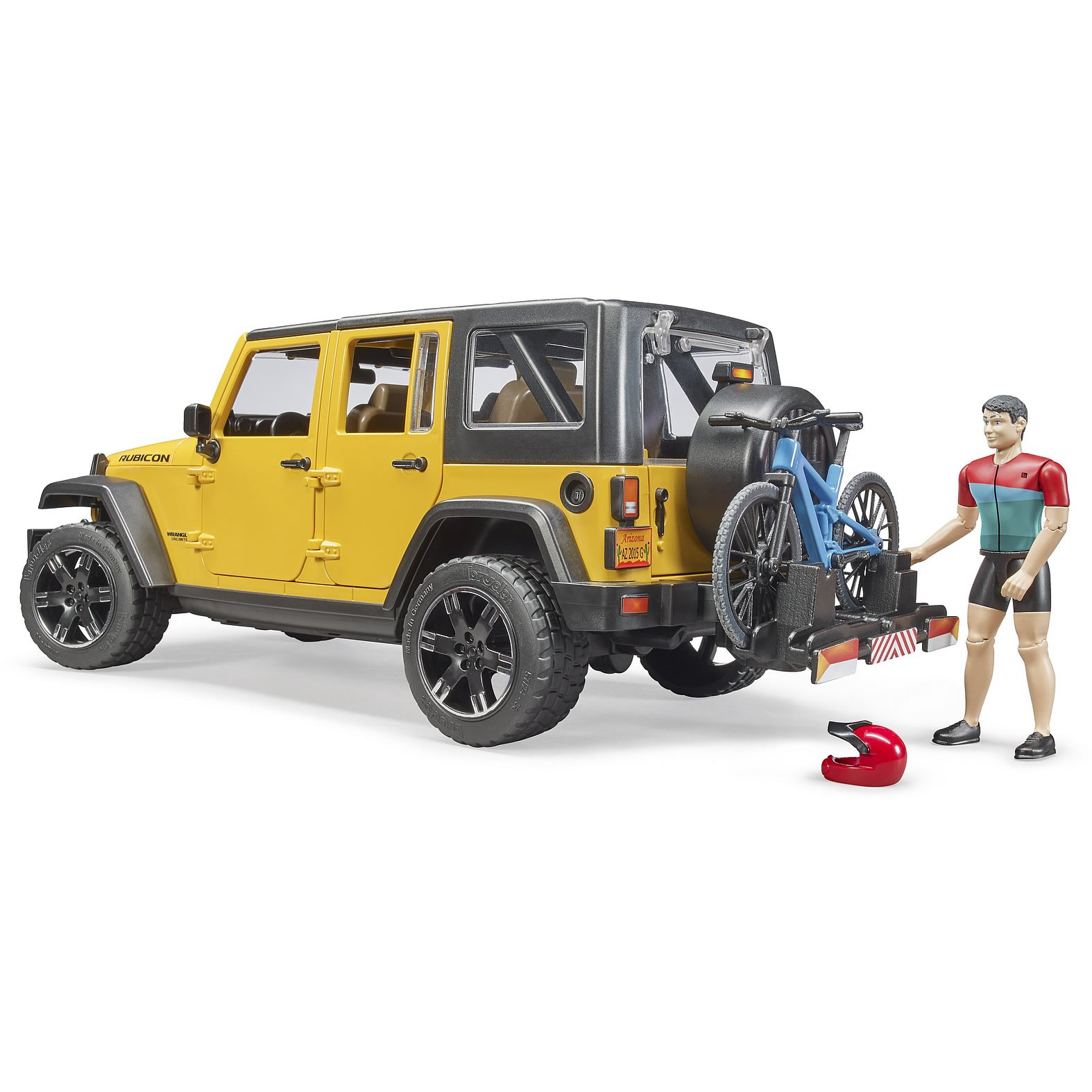 Bruder Jeep Wrangler Rubicon Unlimited with mountain bike and cyclist -  Largest choice!