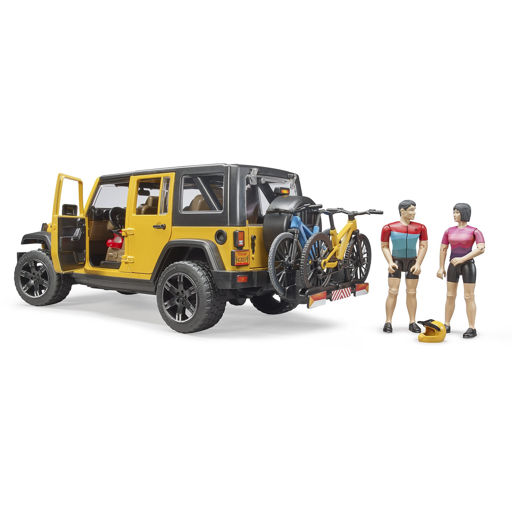 Bruder Jeep Wrangler Rubicon Unlimited with mountain bike and cyclist -  Largest choice!