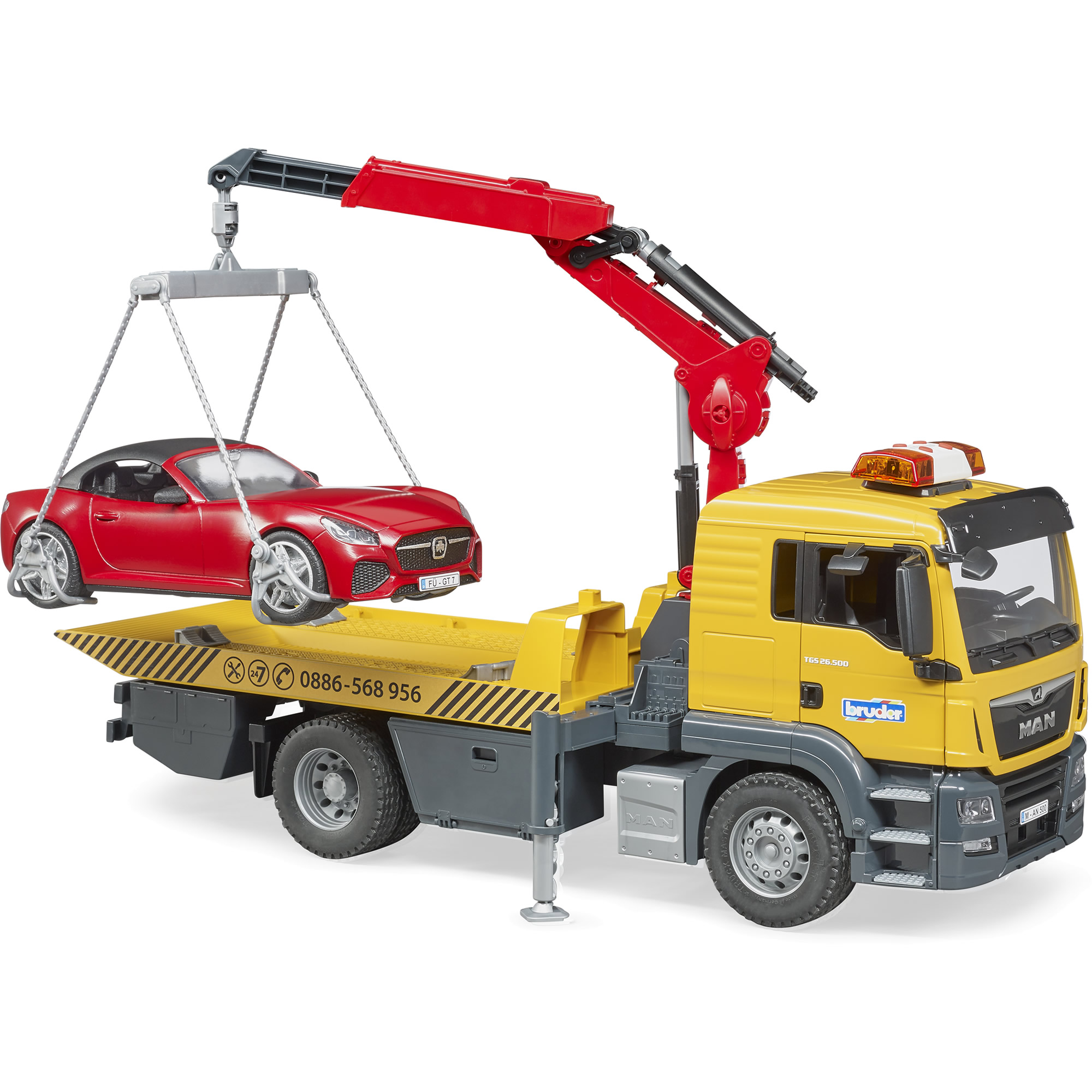 Bruder MAN TGS tow truck with roadster and Light and Sound Module