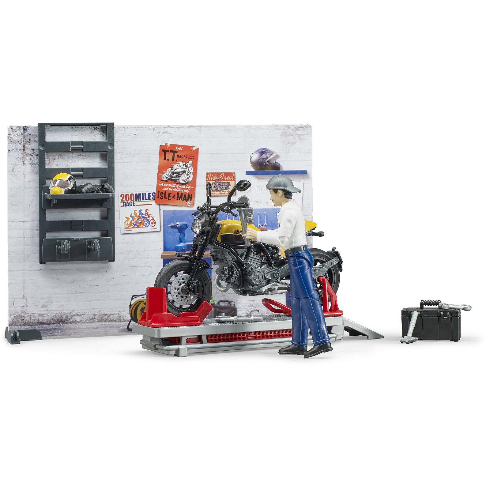 BRUDER bworld Spielzeug Motorrad Scrambler Ducati Full Throttle mit Fahrer 63053 
