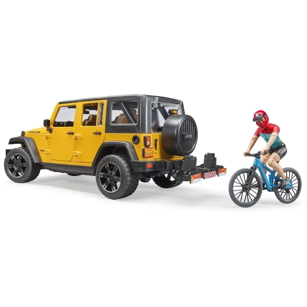Bruder Jeep Wrangler Rubicon Unlimited with mountain bike and cyclist