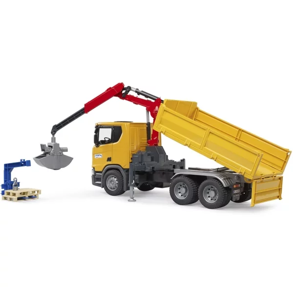Bruder Scania Super 560R construction site truck with crane and 2 pallets