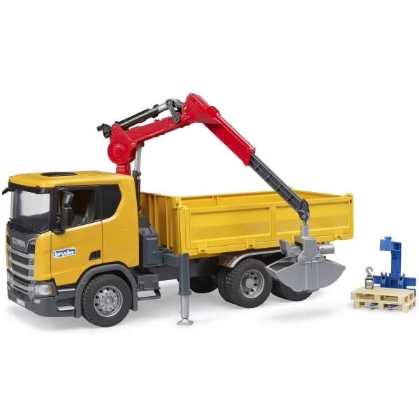 Bruder Scania Super 560R construction site truck with crane and 2 pallets