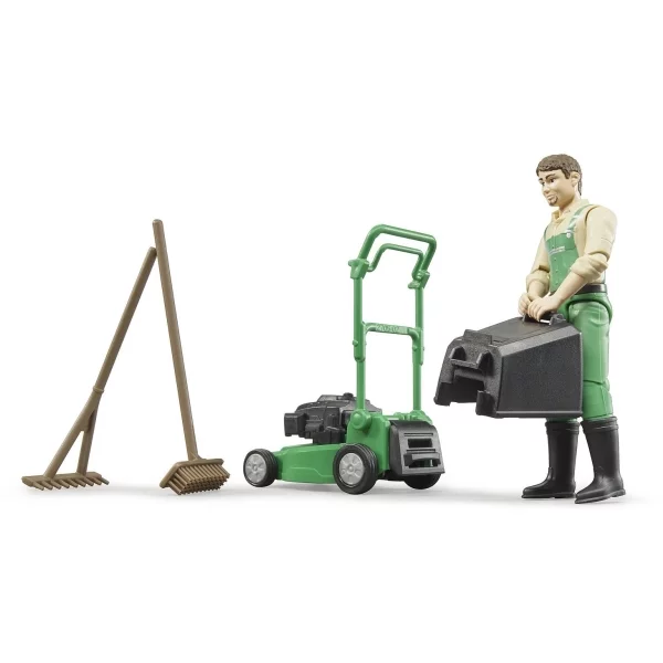 Bruder Bworld gardener with lawnmower and garden tools