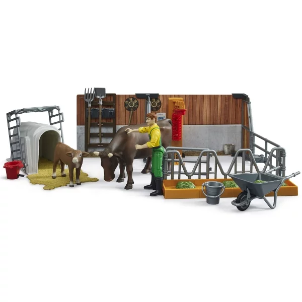 Bruder cow and calf stable with farmer