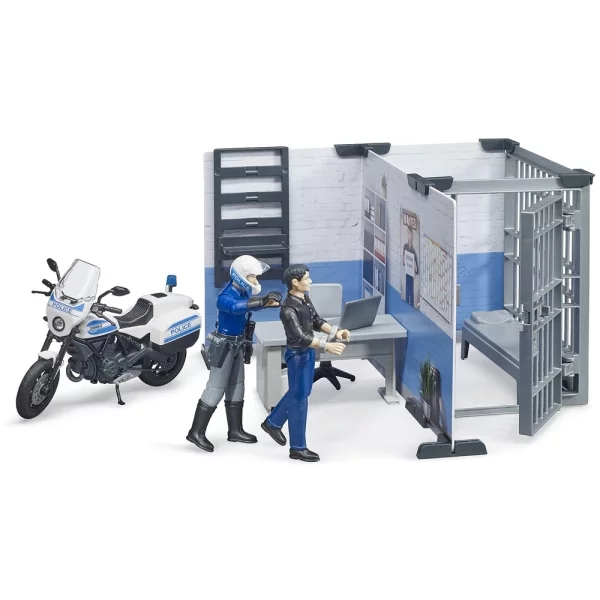 Bruder Bworld Polizeistation mit Polizeimotorrad