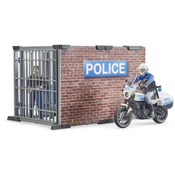 Bruder Bworld police station with police motorcycle