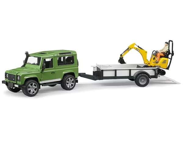 Bruder Land Rover Defender with trailer, CAT and man